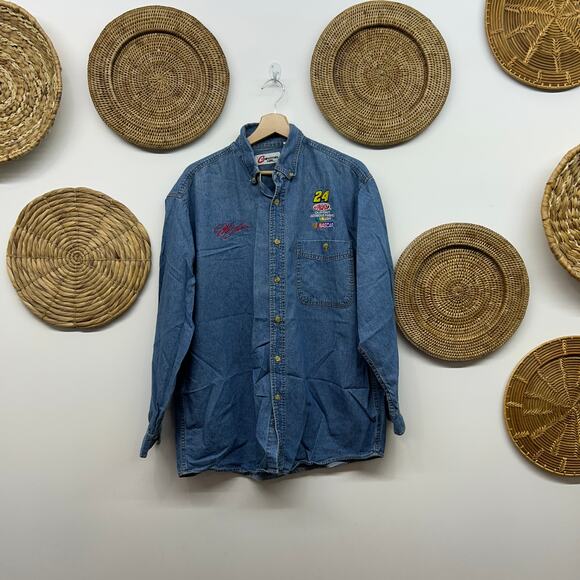 Vintage Competitors View Nascar Jeff Gordon Button Denim Button Shirt Mens Large - Picture 2 of 6